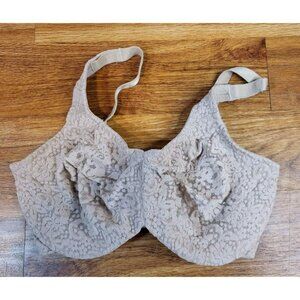 Wacoal 32DDD Bra Tan Underwire Halo‎ Lace Back Closure Semi Sheer 65547